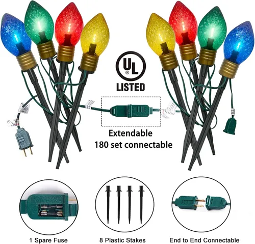 Miniatura 4 de Luces de camino de Navidad Jumbo C9 para exteriores, luces de Navidad jumbo de 7 pies con estacas de marcador de camino y 4 bombillas LED