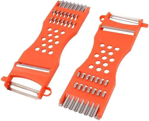 Saim - Pelador de verduras, raspador de metal, rallador de frutas, cortador de verduras, 7 en 1, herramienta multifunción para cocina, naranja, 2