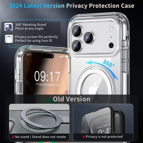 Miniatura 7 de Funda de privacidad para iPhone 17 Pro Max con soporte de 360° [protector de pantalla antiespía integrado] [anillo magnético] protección de cuerpo