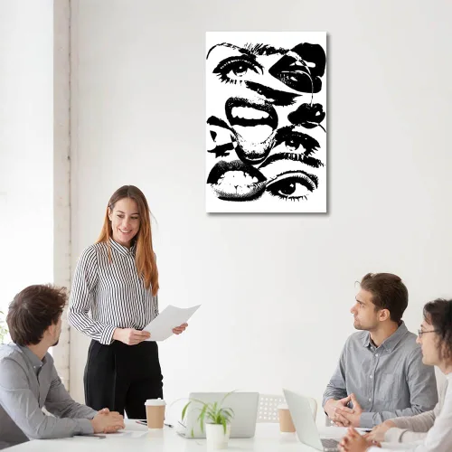 Miniatura 3 de Arte de pared retro hipster – Arte extraño en blanco y negro de los años 70 con ojos femeninos y labios – Impresión abstracta preppy – Decoración