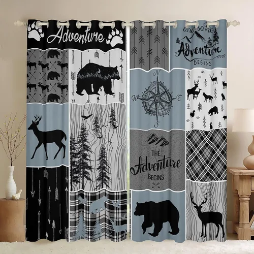 Miniatura 17 de Cortinas rústicas retro de cabaña, cortinas opacas de oso ciervo, 38 pulgadas de ancho x 45 pulgadas de largo, 2 paneles, cortinas de caza
