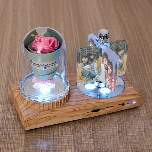 Miniatura 10 de Impresión de cristal con tu foto, decoración de escritorio de oficina, regalo personalizado sobre marco transparente de vidrio con soporte, rosa