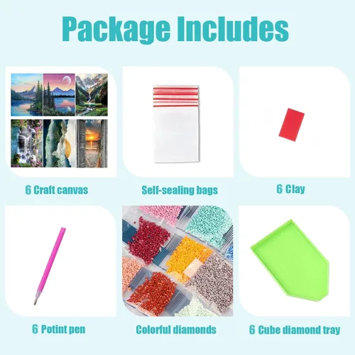 Miniatura 3 de DOTZSO Paquete de 6 Pintura de Diamantes para Adultos, Kit de Pintura de Diamante 5D para Bricolaje, Kit Completo de Arte de Diamantes con Pintura