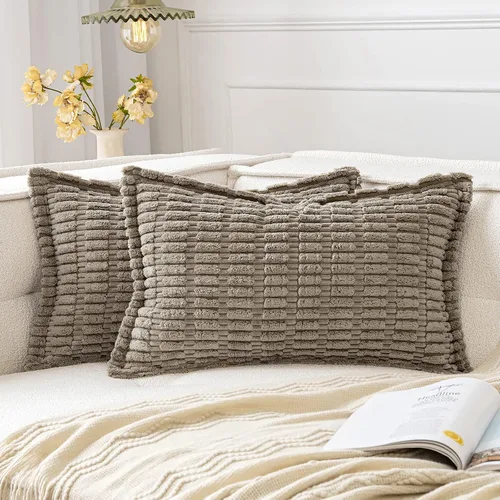 Miniatura 29 de MIULEE - Juego de 2 fundas de almohada decorativas de terciopelo de pana, naranja quemado, para otoño, suaves, a rayas, con borde ancho, decoración