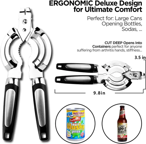 Miniatura 3 de Abridor de tarros, abridor de tarros múltiples para manos débiles, abridor de tapa de tarro de acero inoxidable, abrebotellas de cerveza para manos