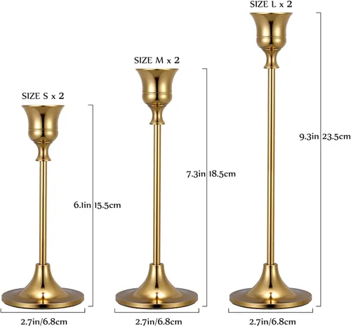 Miniatura 2 de Portavelas dorados para velas cónicas, juego de 6 portavelas para centro de mesa, boda, comedor, fiesta, aniversario (velas no incluidas) Polished