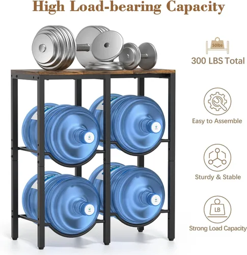 Miniatura 3 de VINAEMO Soporte para Jarra de Agua de 5 Galones, Soporte para Jarra de Agua de 3 Niveles con Tablero de Madera Extendido, Soporte de Almacenamiento
