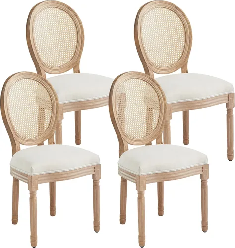 Miniatura 18 de Juego de 2 sillas de comedor francesas con respaldo redondo, sillas de comedor tapizadas de mediados de siglo con patas de madera maciza para Beige