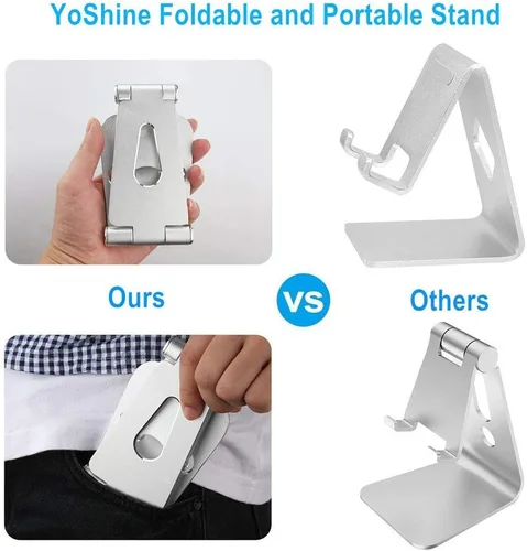 Miniatura 9 de YOSHINE - Soporte ajustable para teléfono celular, soporte plegable para teléfono celular, base de aluminio sólido actualizada, soporte portátil