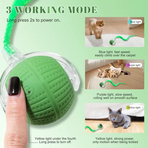 Miniatura 3 de 2 piezas de juguetes interactivos para gatos de interior, rodando rápidamente en la alfombra con flash y bolas de gato activadas por movimiento