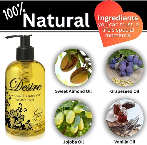 Miniatura 3 de Desire - Aceite de masaje sensual para una cita nocturna Perfecto para parejas Aceite corporal hidratante de vainilla Todo natural
