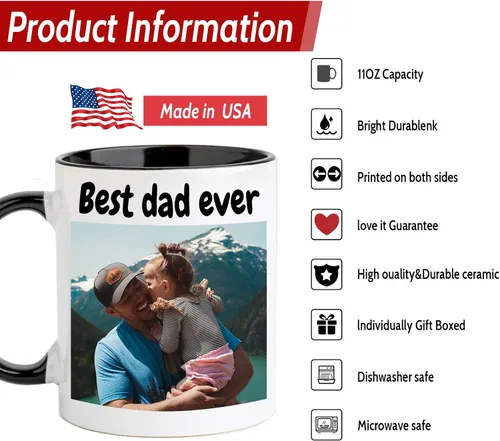 Miniatura 4 de OELTTG Tazas de café novedosas, taza personalizada con nombre y logotipo de texto fotográfico, taza personalizada de 11 onzas en ambos lados, Negro