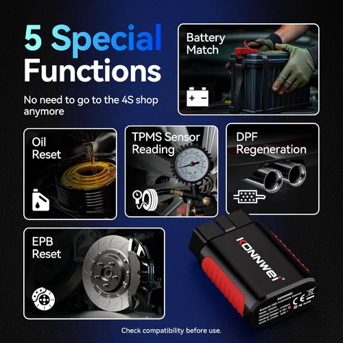 Miniatura 2 de KONNWEI Escáner OBD2 Bluetooth – Herramienta de diagnóstico de sistema completo con control bidireccional, restablecimiento de aceite/EPB/DPF/BMS
