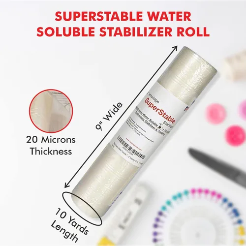 Miniatura 2 de Superpunch Wash Away - Estabilizador de bordado soluble en agua, rollo de 9 pulgadas x 10 yardas, película transparente para bordado a máquina