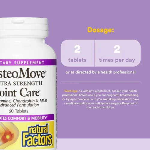 Miniatura 3 de Natural Factors, OsteoMove Cuidado de las articulaciones, apoyo extra fuerte para la salud de las articulaciones y los huesos, sin OMG, 60 tabletas