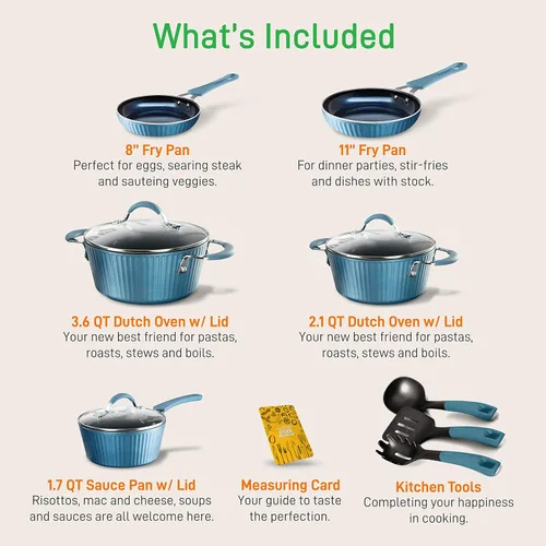 Miniatura 2 de NutriChef Excilon - Utensilios de cocina antiadherentes para el hogar, juego de ollas y sartenes con cacerola, sartenes, ollas, tapas, utensilios