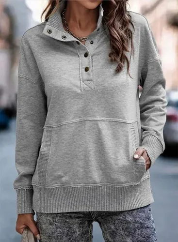 Miniatura 3 de SHEWIN Sudadera casual de manga larga para mujer, ligera, con botones, holgada, sin botones