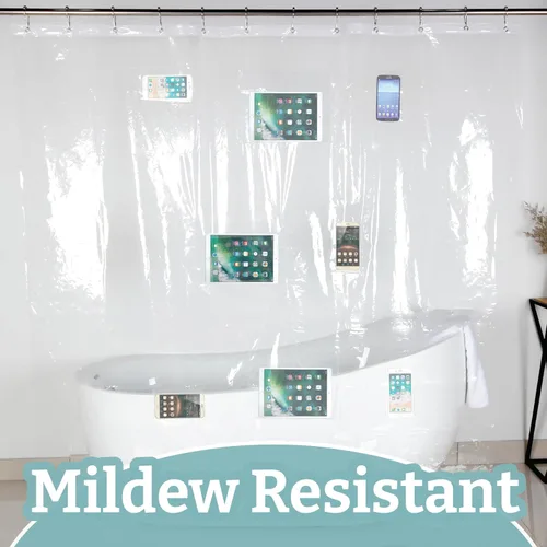 Miniatura 5 de Forro transparente para cortina de ducha con 8 bolsillos para pantalla táctil para teléfono, iPad, joyas, monitor de bebé, con ojales inoxidables