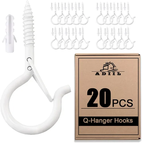 Miniatura 10 de ADIIL 12 ganchos Q con hebilla de seguridad, ganchos de tornillo resistentes al viento para colgar luces de cadena al aire libre, plantas, luces