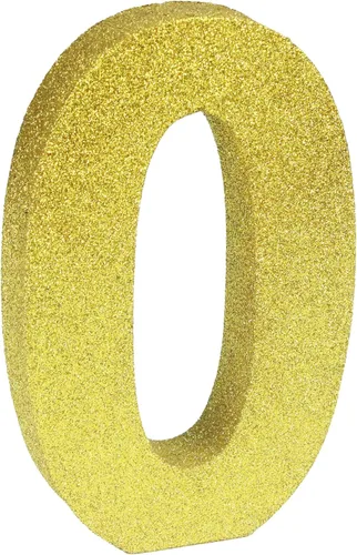 Decoración de mesa con purpurina 3D con número "0" para decoración temática de fiesta de cumpleaños, 1 unidad, color dorado