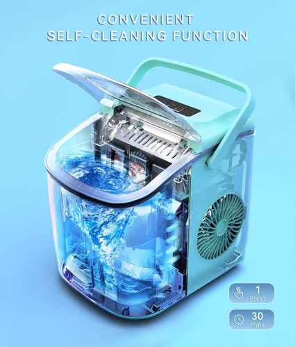 Miniatura 3 de ecozy Máquina de hielo portátil para encimera, 9 cubos listos en 6 minutos, 26 libras en 24 horas, máquina autolimpiante con bolsas de hielo/cuchara
