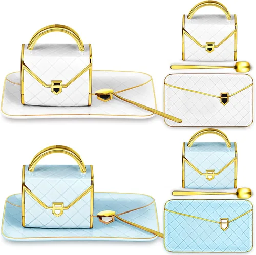 Zubebe 2 juegos de tazas de café elegantes en forma de bolso, taza moderna de cerámica con cuchara y platillo, taza de té creativa de 10 onzas para