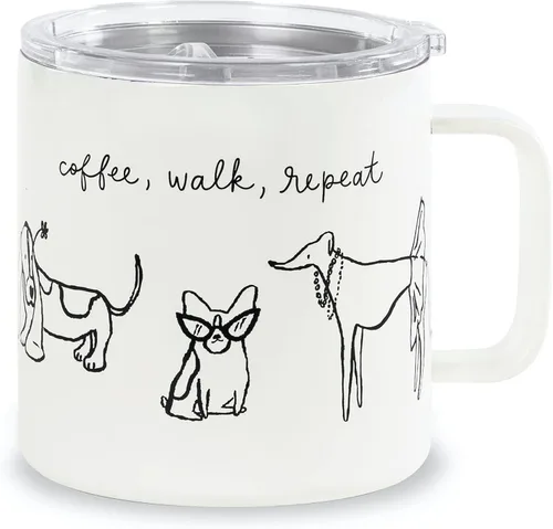 Miniatura 9 de kate spade new york Taza aislada de acero inoxidable con asa y tapa, vaso de doble pared de 16 onzas, taza de viaje de café reutilizable