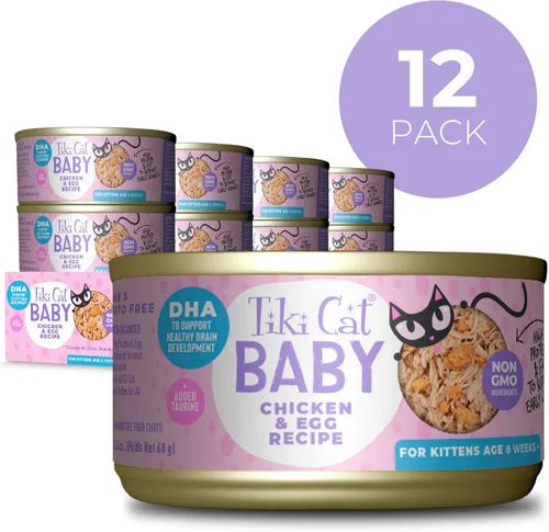 Miniatura 2 de Tiki Cat Baby, pollo y huevo, alto contenido en proteínas y 100% ingredientes no transgénicos, alimento húmedo para gatos para gatitos de 8 semanas