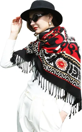 Miniatura 46 de DANA XU Manta de pashmina extragrande 100% de lana merina, bufanda de viaje, bufanda de cachemira para mujer, otoño e invierno, chal de gran
