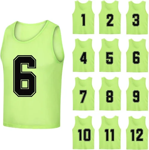Miniatura 9 de Paquete de 12 (1-12) Pinnies/baberos de entrenamiento de fútbol/camisetas de baloncesto para niños, jóvenes y adultos