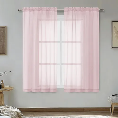 Miniatura 52 de OVZME - Cortinas traslúcidas blancas de 45 pulgadas de largo, 2 paneles, cortinas de gasa con bolsillo para barra para ventanas pequeñas, cada una