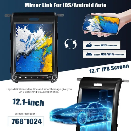 Miniatura 4 de [8 Core 4G+64G] Android 15 Estéreo de coche para Ford F150 2013 2014 con Carplay inalámbrico Android Auto, 12.1 pulgadas pantalla táctil de radio