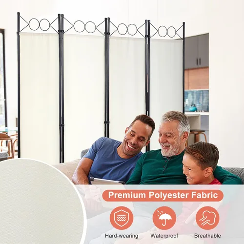 Miniatura 3 de BLKMTY Divisores de habitación, 4 paneles plegables de privacidad de 5.6 pies, marco de acero, panel plegable, espacio independiente, muebles Beige