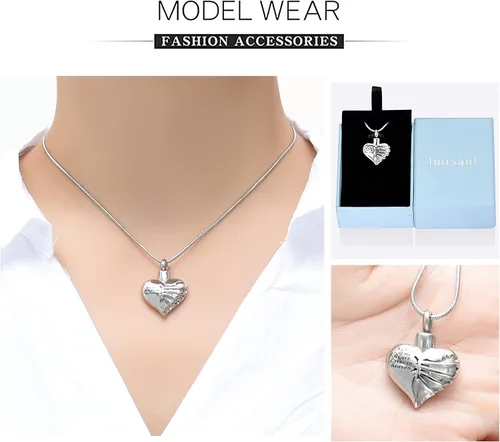 Miniatura 10 de Imrsanl Collar con dije de urna de cremación en forma de corazón para cenizas humanas – Un pedazo de mi corazón vive en el cielo