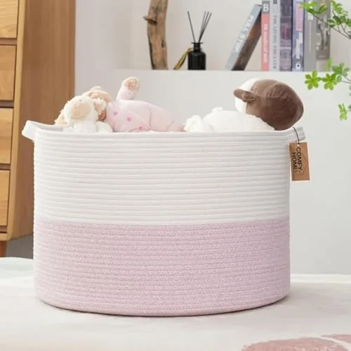 Miniatura 15 de COMFY-HOMI XXL Cesta grande de lavandería con asas, cesta de mantas para sala de estar Cesta decorativa tejida de cuerda de algodón, cesta