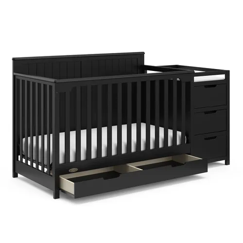 Graco Hadley cuna convertible 5 en 1 y cambiador (negro) – Certificado GREENGUARD Gold, se adapta a colchón de cuna estándar, se convierte en cama