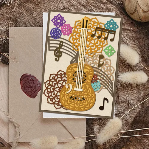 Miniatura 4 de GLOBLELAND Troqueles de corte de guitarra de mandala para bricolaje álbumes de recortes, notas musicales, troqueles de flores de mandala, troqueles