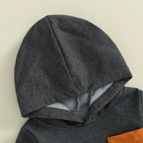 Miniatura 5 de Conjunto de pantalones para bebés y niños, sudadera larga con capucha y bloques de color, conjunto de ropa para otoño e invierno