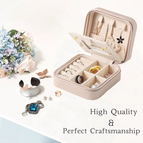 Miniatura 3 de JUFORLFY Joyero de viaje para mujeres y niñas, organizador con espejo, anillos, aretes, collares, caja organizadora de almacenamiento, caja