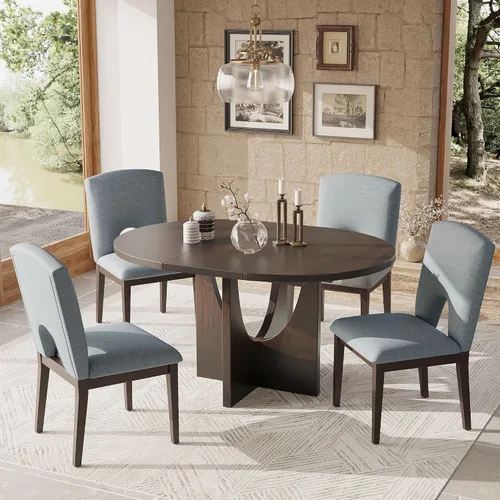 Miniatura 11 de Harper & Bright Designs Juego de comedor redondo extensible de madera de 42 a 58 pulgadas para 4-6, juego de mesa de cocina de 5 piezas con 4 sillas