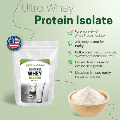 Miniatura 3 de Z Natural Foods Ultra Whey Protein - Polvo aislado de proteína de suero puro, sin sabor, sin azúcar, aislado de suero sin sabor con proteínas
