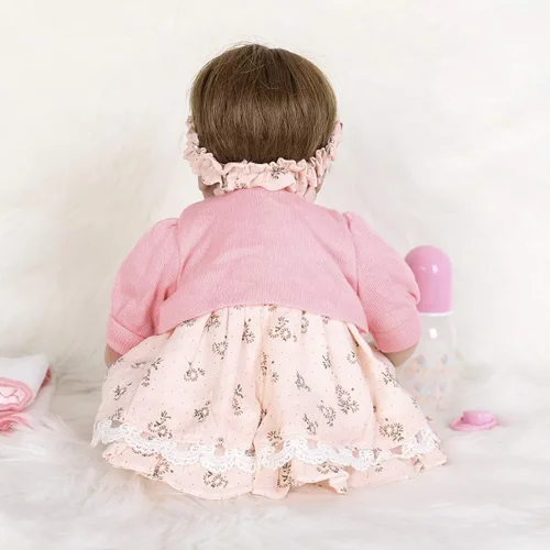 Miniatura 7 de ENADOLL Reborn Baby Doll - Juego de regalo realista de vinilo de silicona rosa bebé, 16 pulgadas, con peso, cuerpo suave, realista, para edades de 3