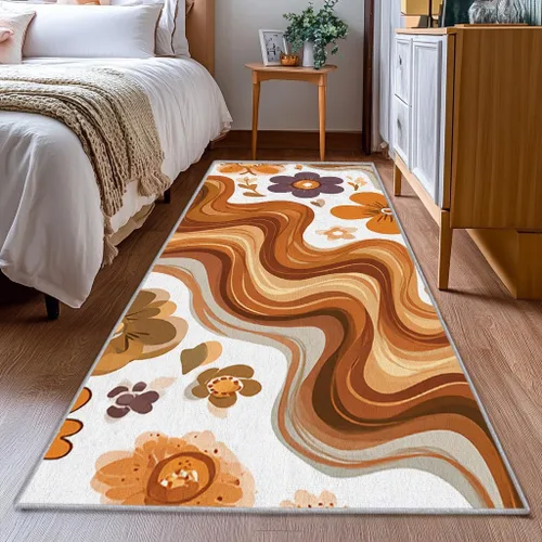 Miniatura 3 de Alfombra de pasillo de 2 x 4 pulgadas, tamaño pequeño, diseño floral retro de los años 70, antideslizante, lavable, alfombra de decoración del hogar
