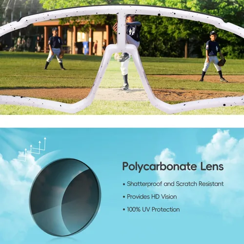 Miniatura 5 de Paquete de 2 lentes de sol de béisbol para niños y jóvenes, gafas de sol deportivas para niños y niñas, gafas de golf para ciclismo, correr, golf
