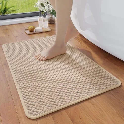 Miniatura 18 de YDKGL Alfombras de baño antideslizantes, superabsorbentes, de secado rápido, para baño, textura de tejido de espuma, alfombras de baño delgadas