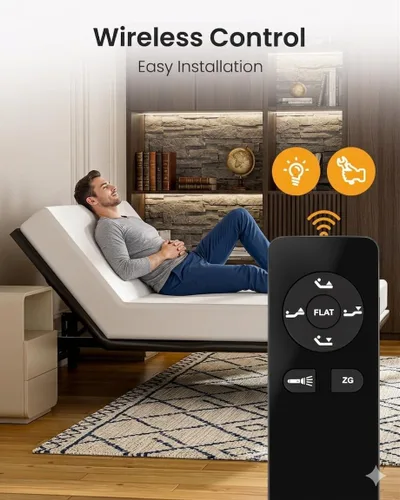 Miniatura 5 de Mixcous Marco de cama ajustable tamaño King con motor silencioso - Inclinación de cabeza y pie, gravedad cero, control remoto inalámbrico, fácil
