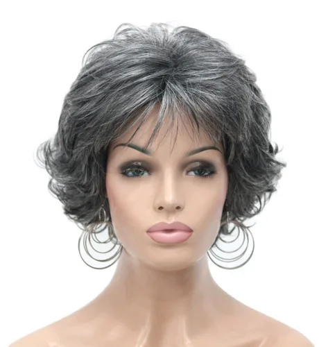 Miniatura 8 de Kalyss Peluca Corta Rizada Ondulada de 10" con Flequillo de Cabello Sintético Premium Resistente al Calor Pelucas Cortas con Aspecto de los Años 70