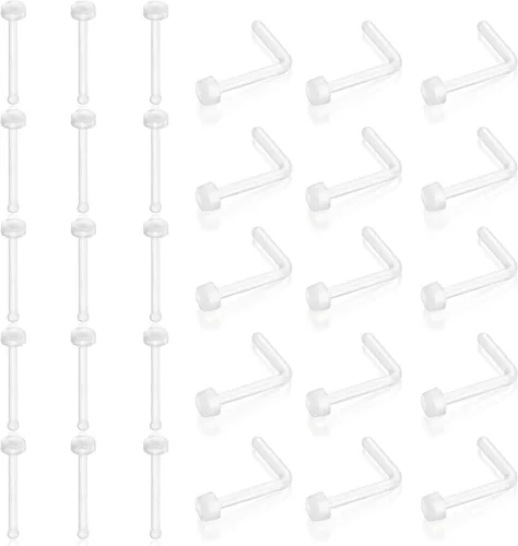 Miniatura 6 de Clear Nose Ring Bioflex for Women and Men,Plastic Clear Nose Studs for Work L Shaped,Body Silicone Piercing Retainer 18g Nose Rings Studs Piercing
