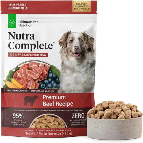 ULTIMATE PET NUTRITION Nutra Complete - Alimento para perros 100% liofilizado crudo formulado por veterinarios con antioxidantes, prebióticos y