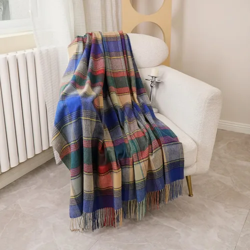 Miniatura 11 de Manta Jacquard de Lana Pura con Borlas, Grande 55x83 pulgadas, 1.5 libras, Manta de Rodilla de Lana de Cordero Suave y Cálida para Sofá Cama